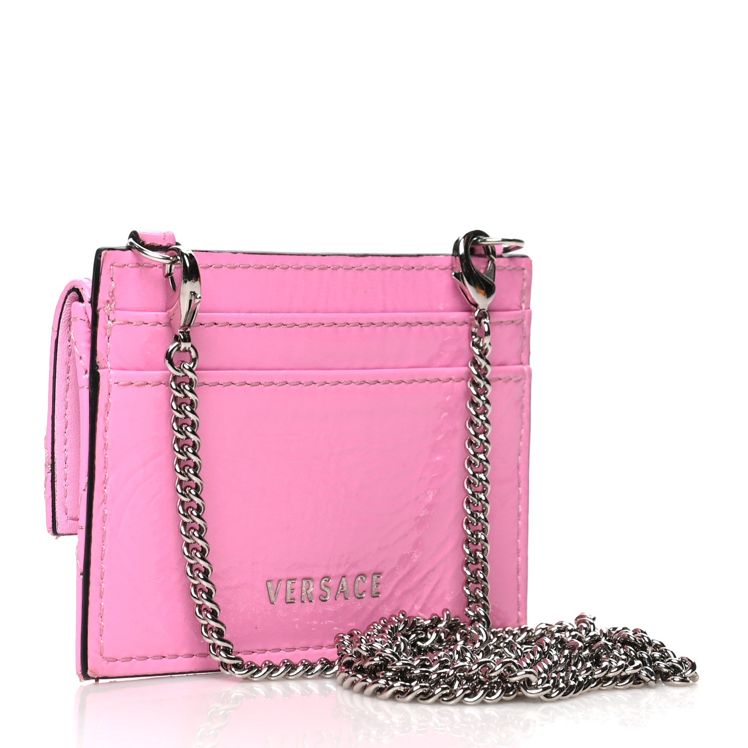 Versace Lambskin Quilted Virtus Chain Card Holder Light Pink 2 of 5