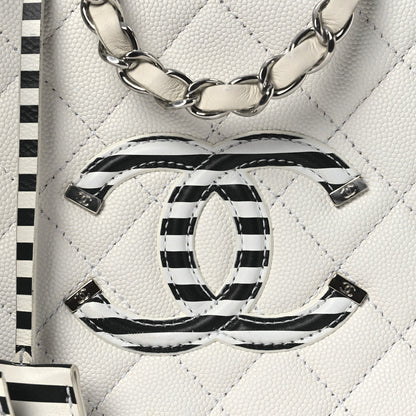 Chanel Caviar Quilted Striped Medium CC Filigree Vanity Case White Black 8 of 13