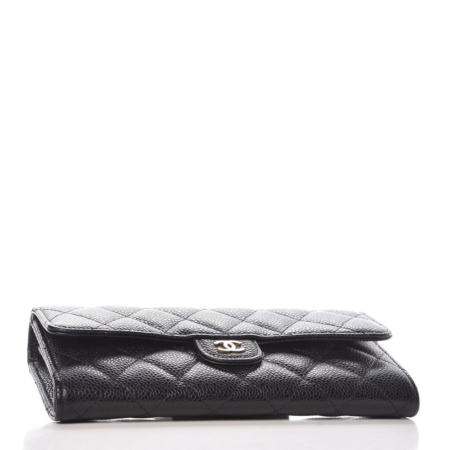 Caviar Quilted Large Gusset Flap Wallet Black