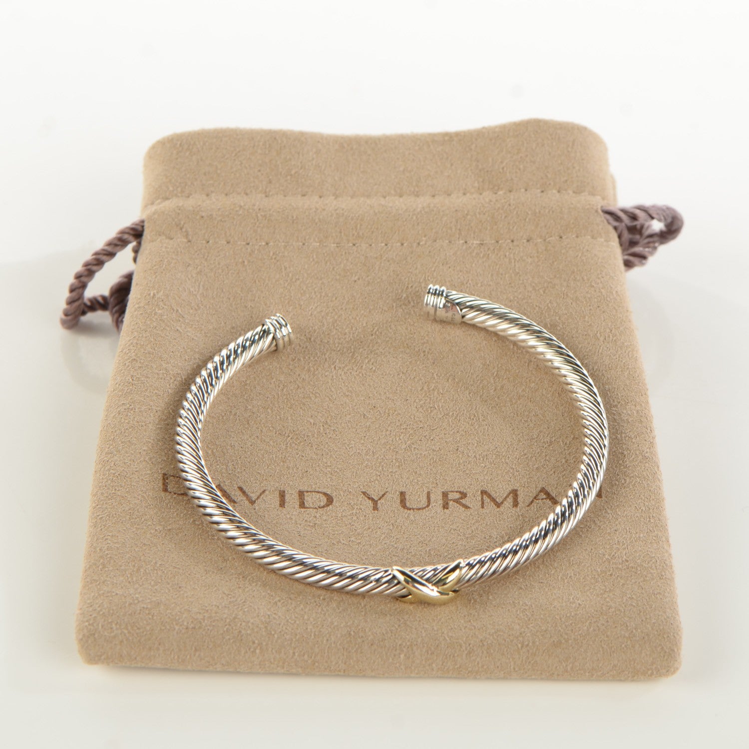 David Yurman Sterling Silver 18K Yellow Gold 4mm X Station Cable Bracelet 6 of 6