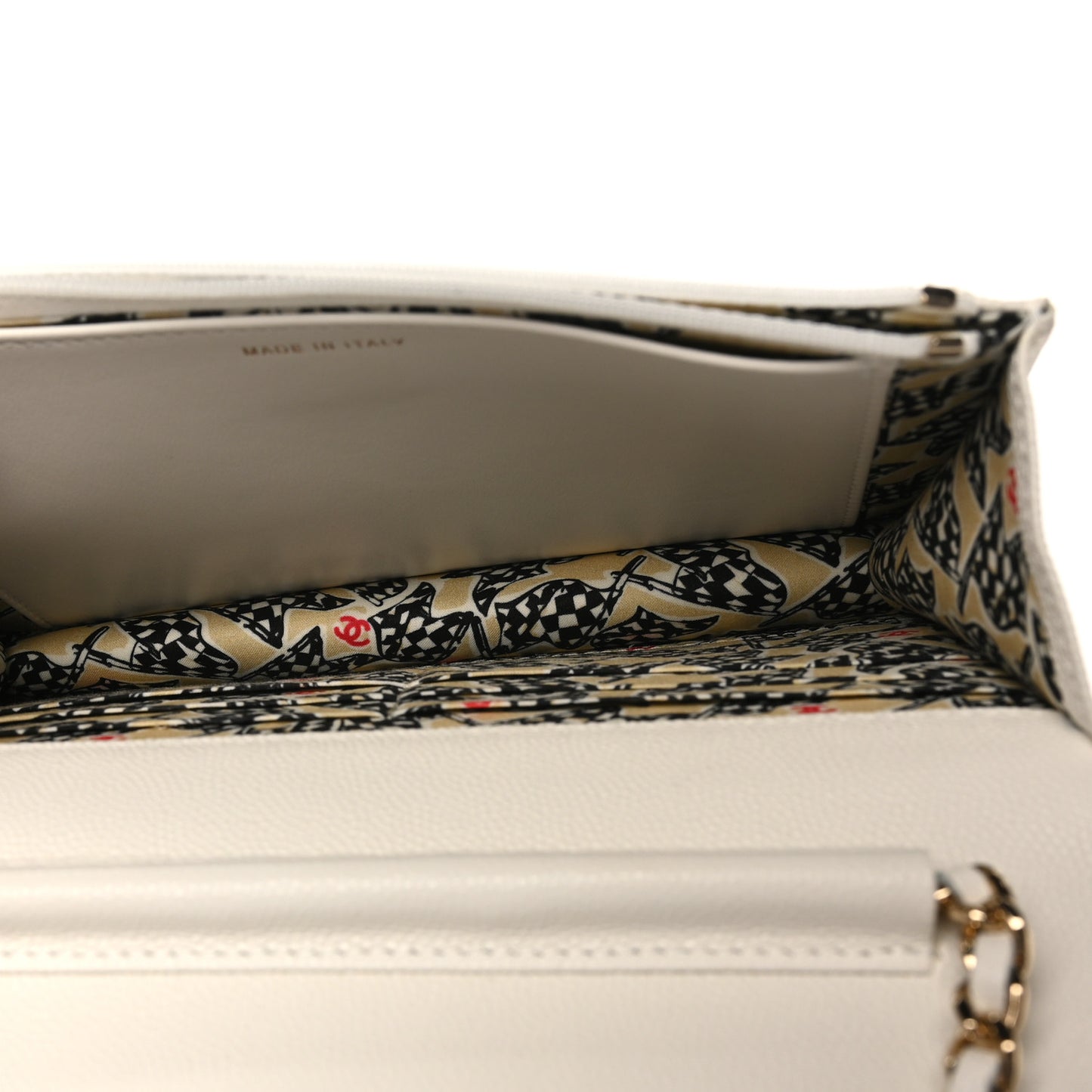 Caviar Quilted Striated CC Wallet on Chain WOC White