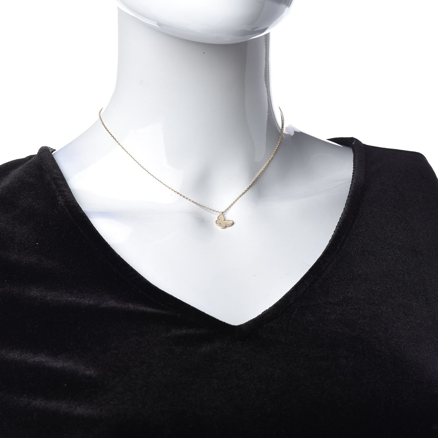 18K Yellow Gold Mother of Pearl Sweet Alhambra Butterfly Pendant Necklace
