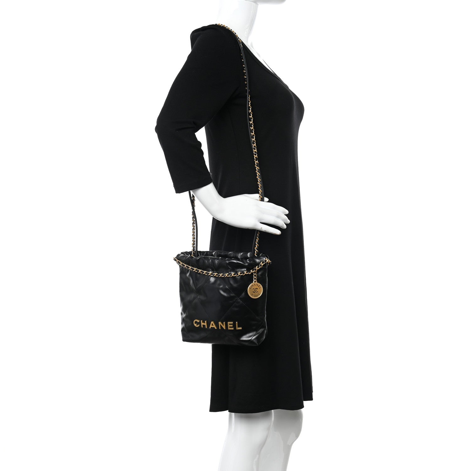 Chanel Shiny Calfskin Quilted Mini Chanel 22 Black 2 of 9