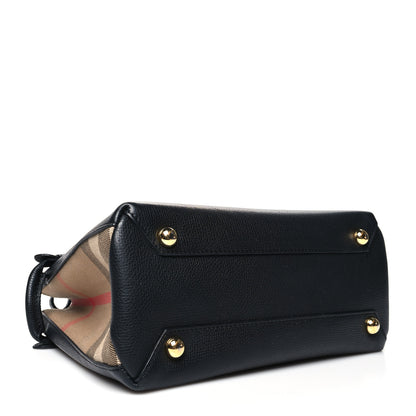Burberry Derby Calfskin House Check Small Banner Tote Black 4 of 14