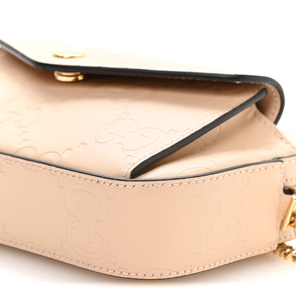 Gucci Calfskin GG Super Mini Debossed Chain Wallet Light Beige 10 of 10
