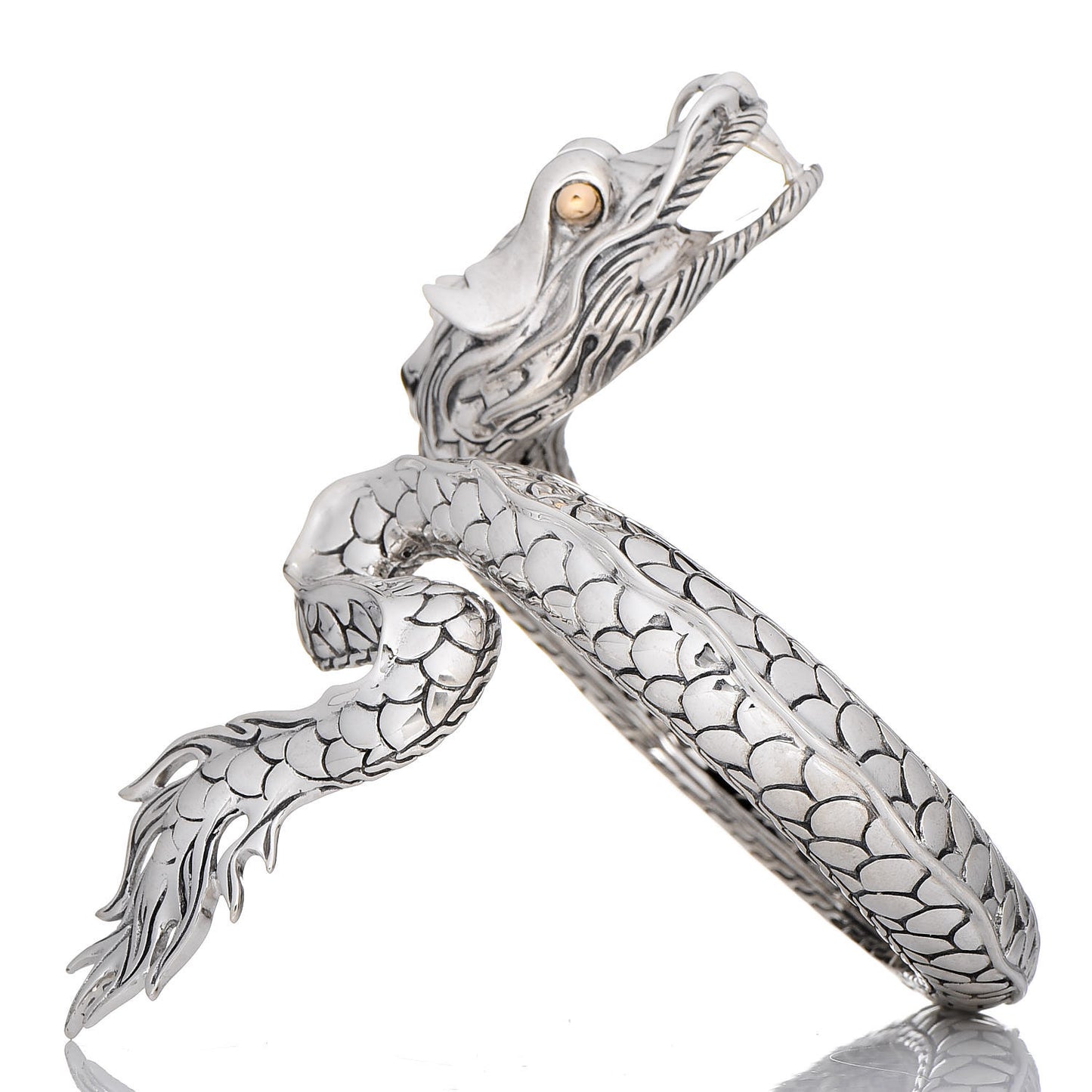 Sterling Silver 18K Yellow Gold Naga Dragon Kick Cuff Bracelet