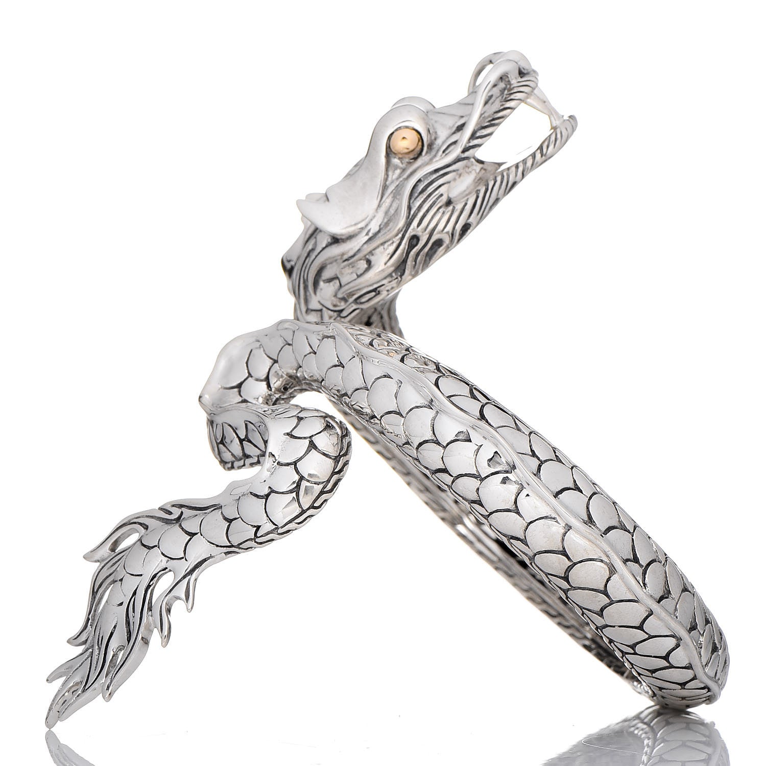 John Hardy Sterling Silver 18K Yellow Gold Naga Dragon Kick Cuff Bracelet 4 of 8