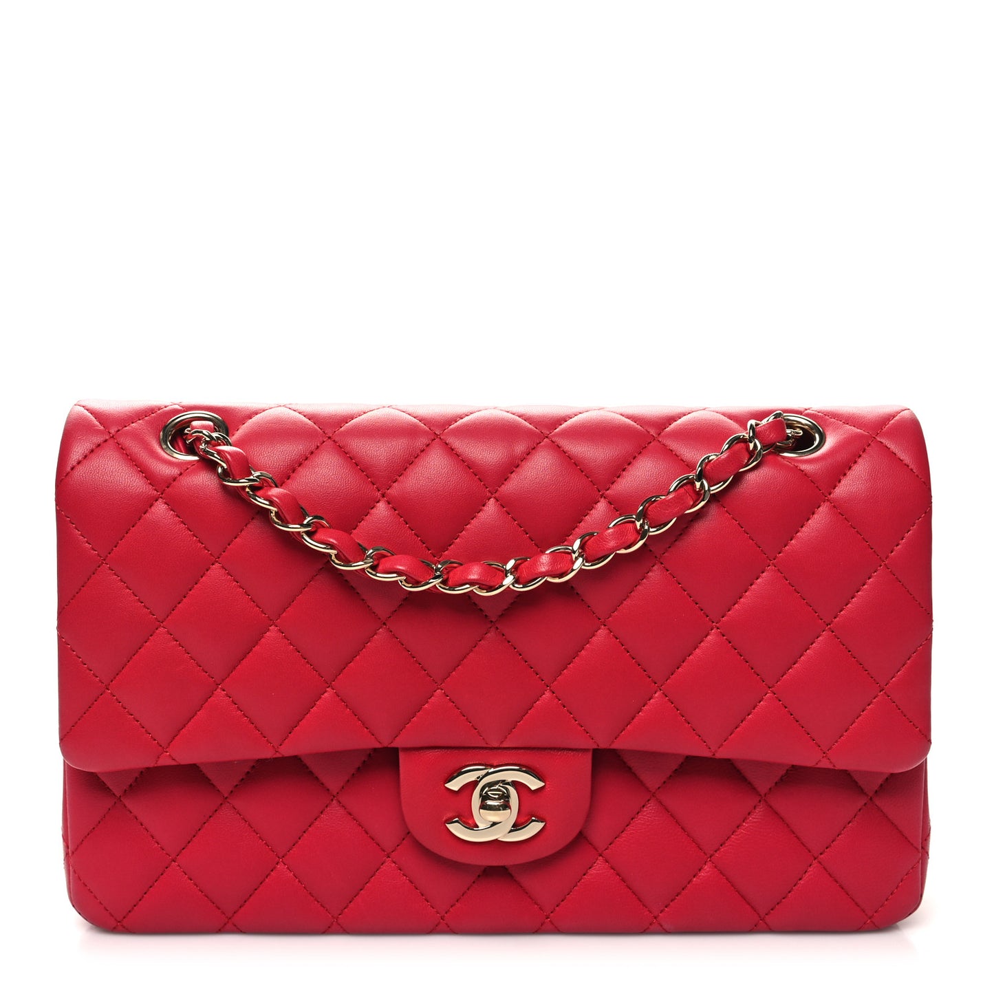 Lambskin Quilted Medium Double Flap Red