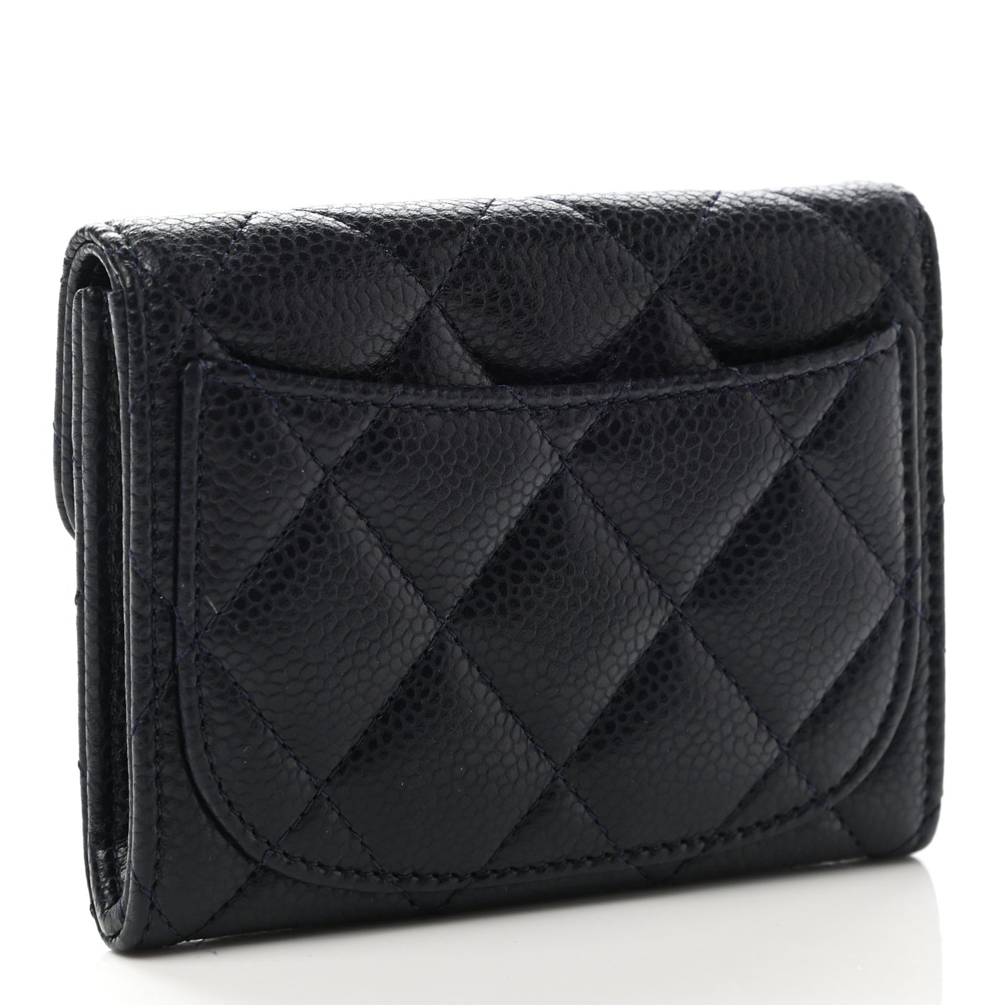 Caviar Quilted Flap Card Holder Wallet Navy Blue