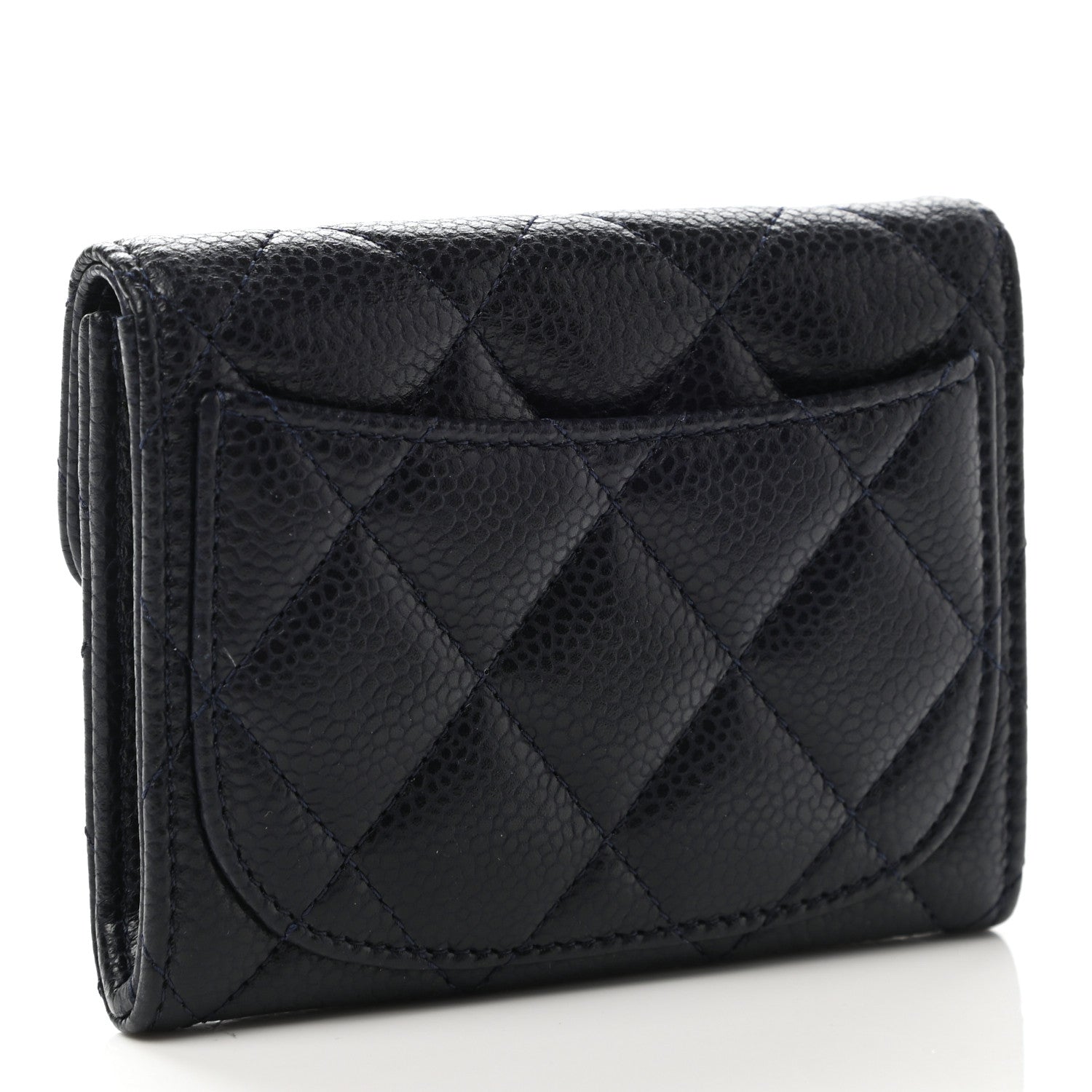 Chanel Caviar Quilted Flap Card Holder Wallet Navy Blue 3 of 9