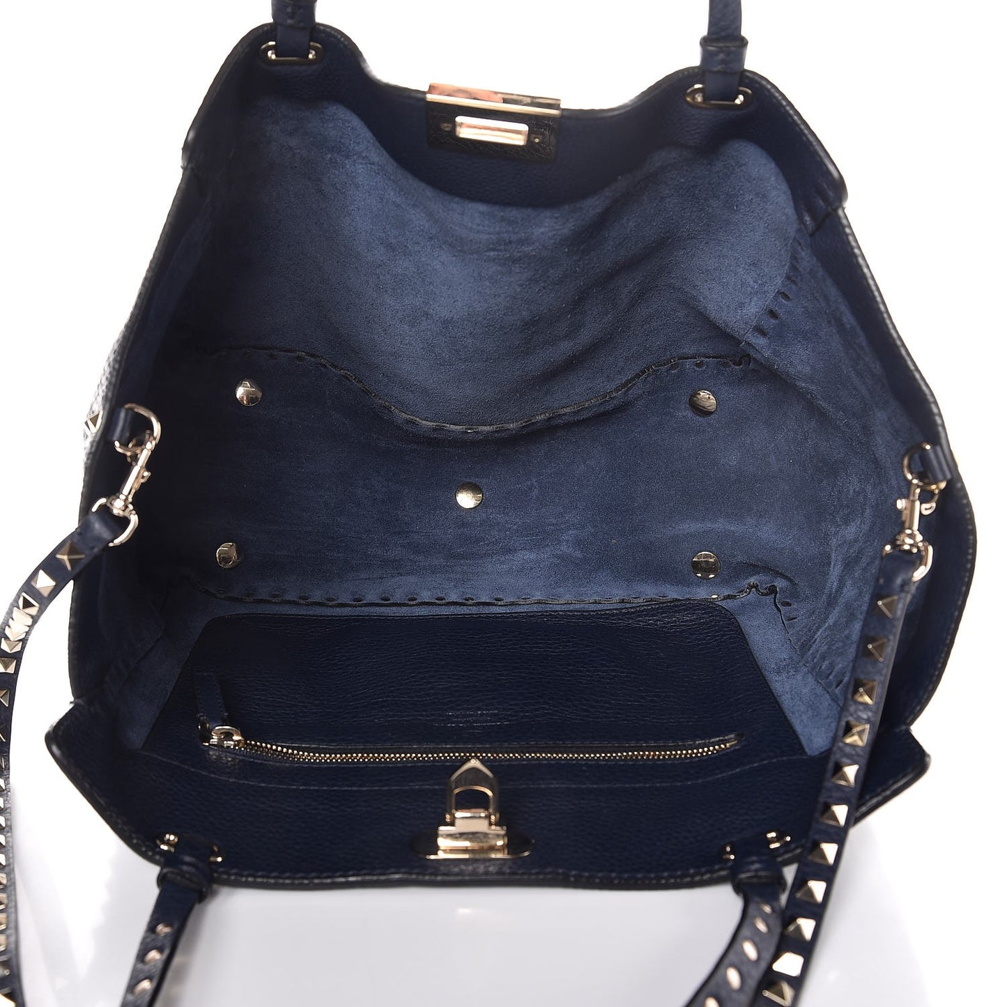 Pebbled Calfskin Medium Rockstud Tote Marine