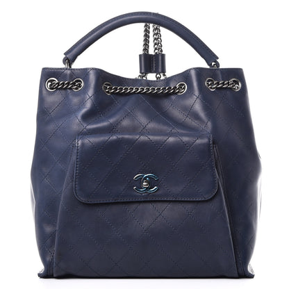 Chanel Calfskin Stitched Large Urban Luxury Drawstring Backpack Navy Blue 9 of 11