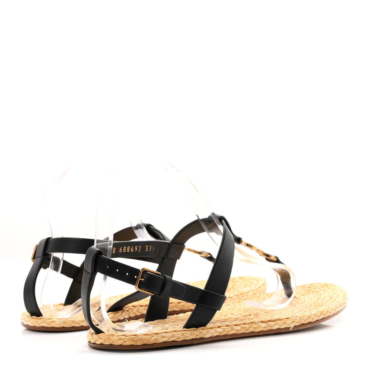 Calfskin Raffia Cassandra Monogram Sandals 37.5 Black