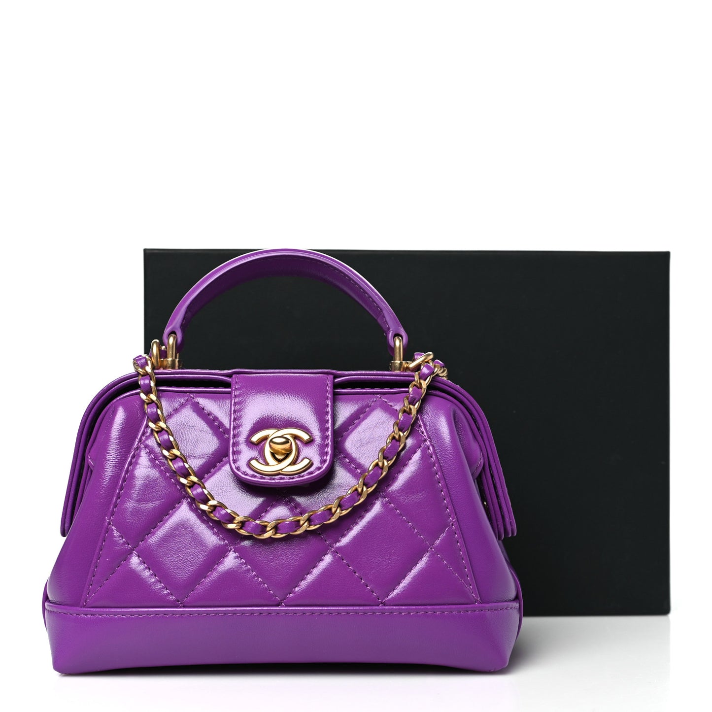 Shiny Lambskin Quilted Mini Cocodoc Top Handle Bag Purple