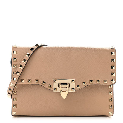 Valentino Garavani Pebbled Calfskin Medium Rockstud Flip Lock Crossbody Bag Camel Rose 1 of 12