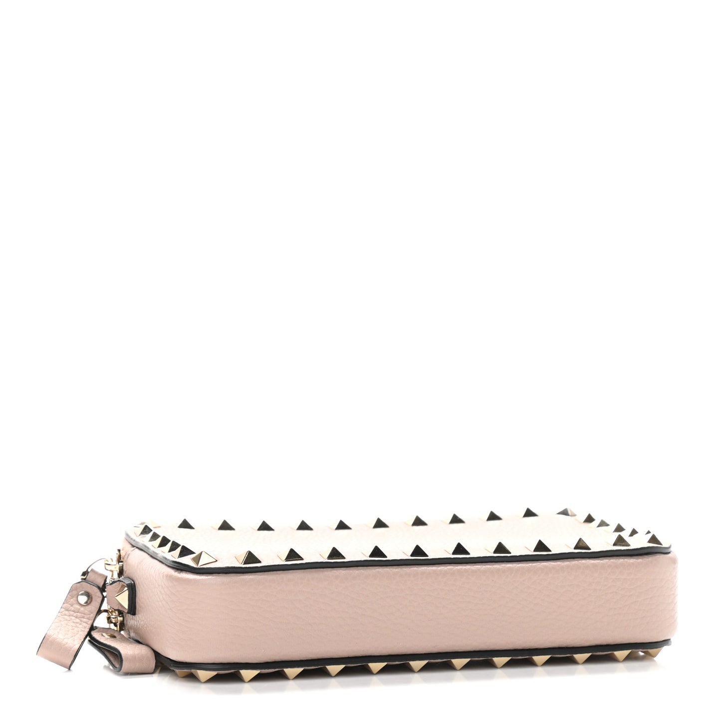 Pebbled Calfskin Rockstud Double Zip Camera Crossbody Bag Poudre