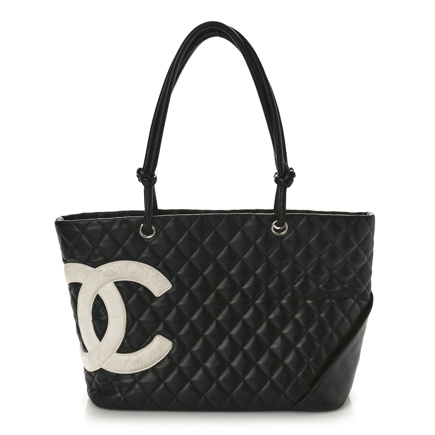Calfskin Quilted Large Cambon Tote Black White
