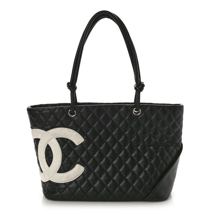 Chanel Calfskin Quilted Large Cambon Tote Black White 1 of 12