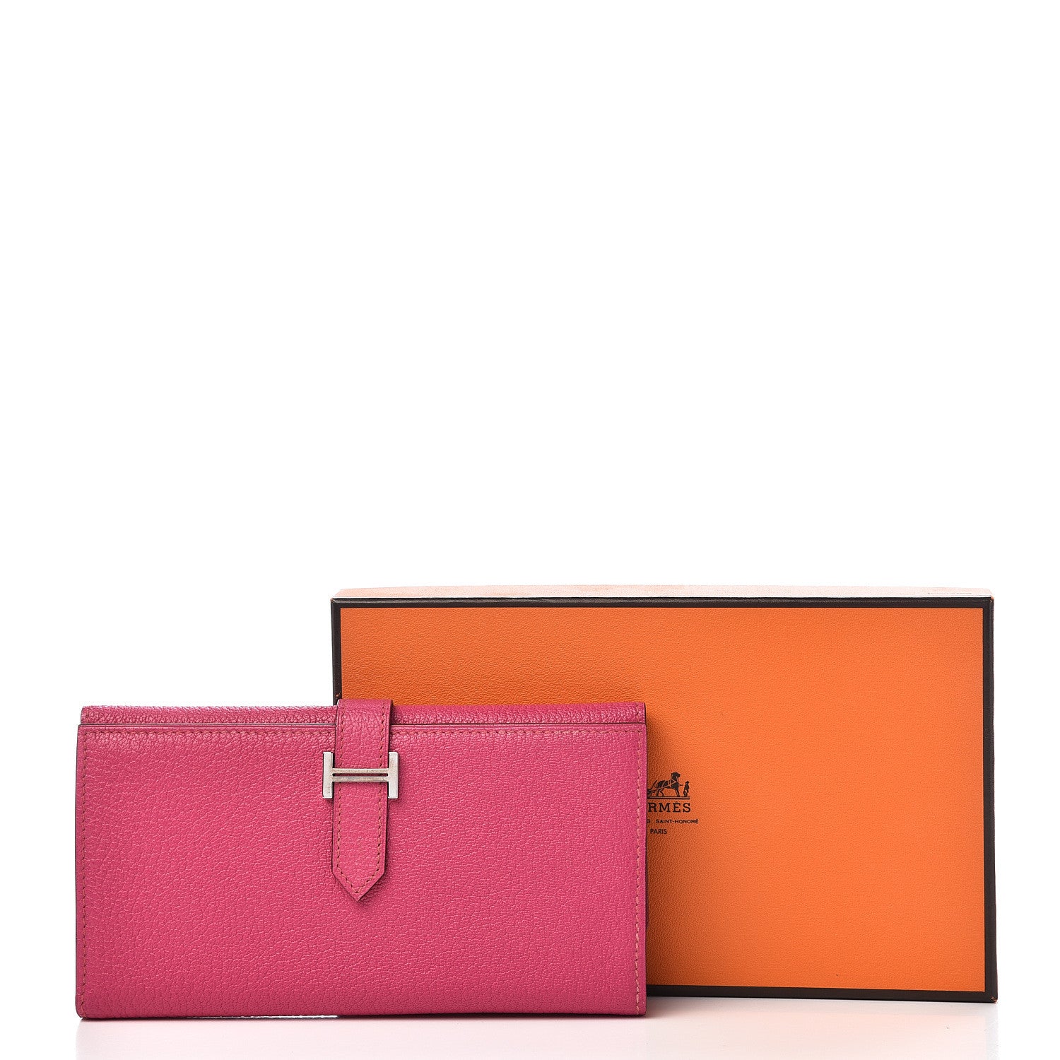 Hermes Chevre Mysore Tri-Fold Bearn Wallet Rose Shocking 8 of 8