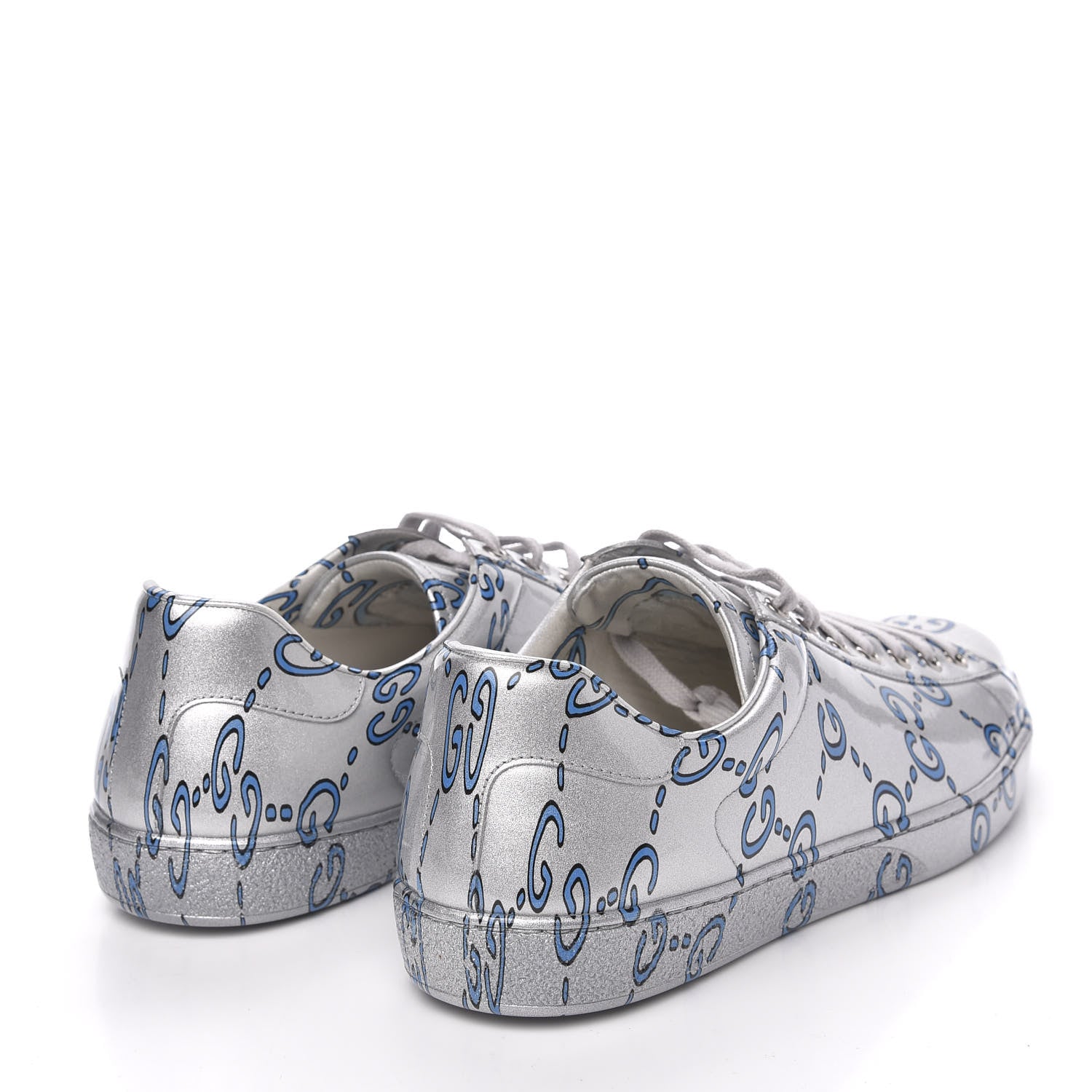 Gucci Miro Rubber Wax GucciGhost Print Mens New Ace Sneakers 9 Silver 4 of 9