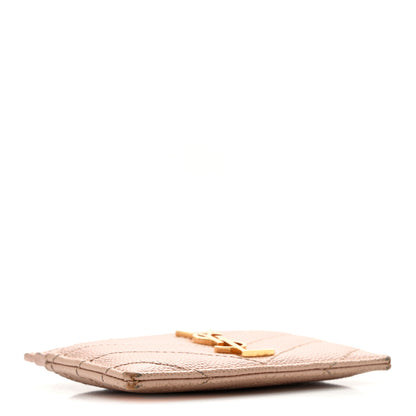 Saint Laurent Grain De Poudre Matelasse Chevron Monogram Credit Card Case Pale Pink 4 of 11
