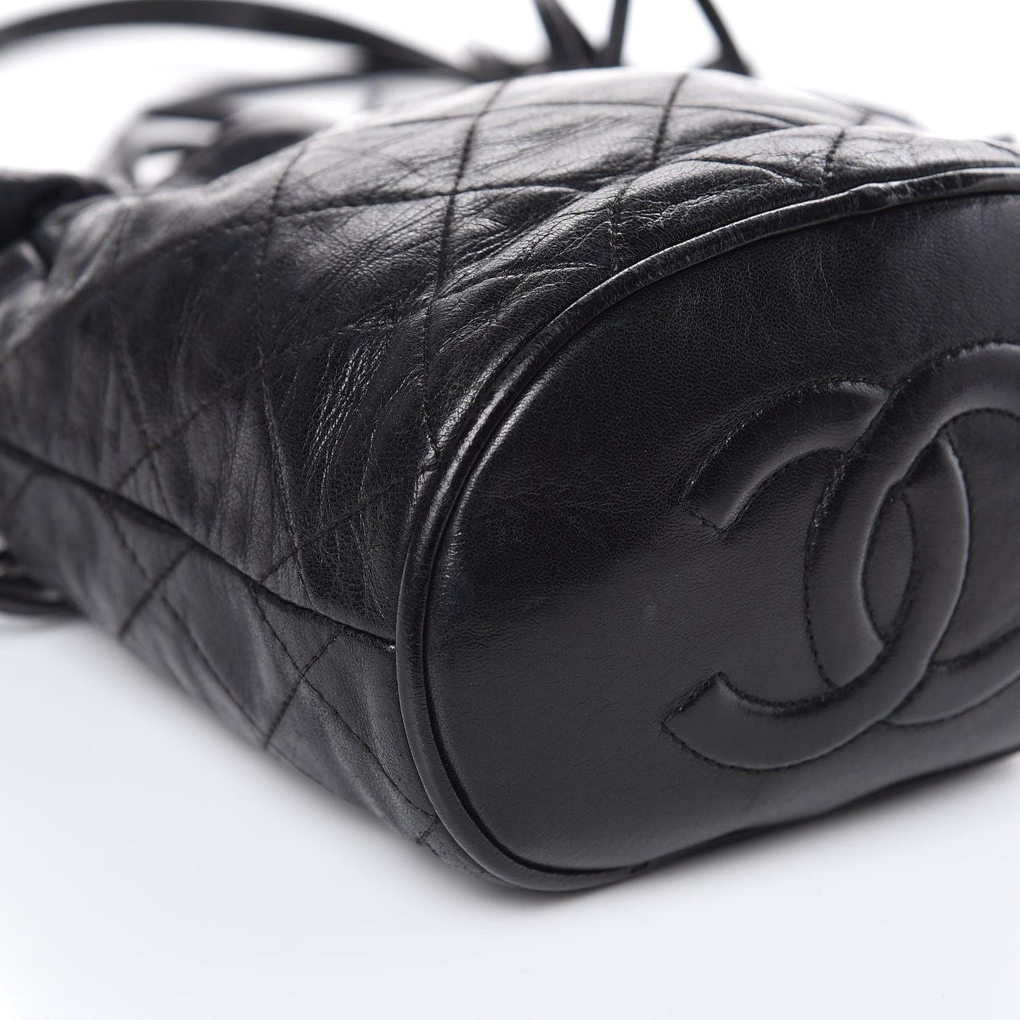 Lambskin Tassel Drawstring Pouch Bag Black