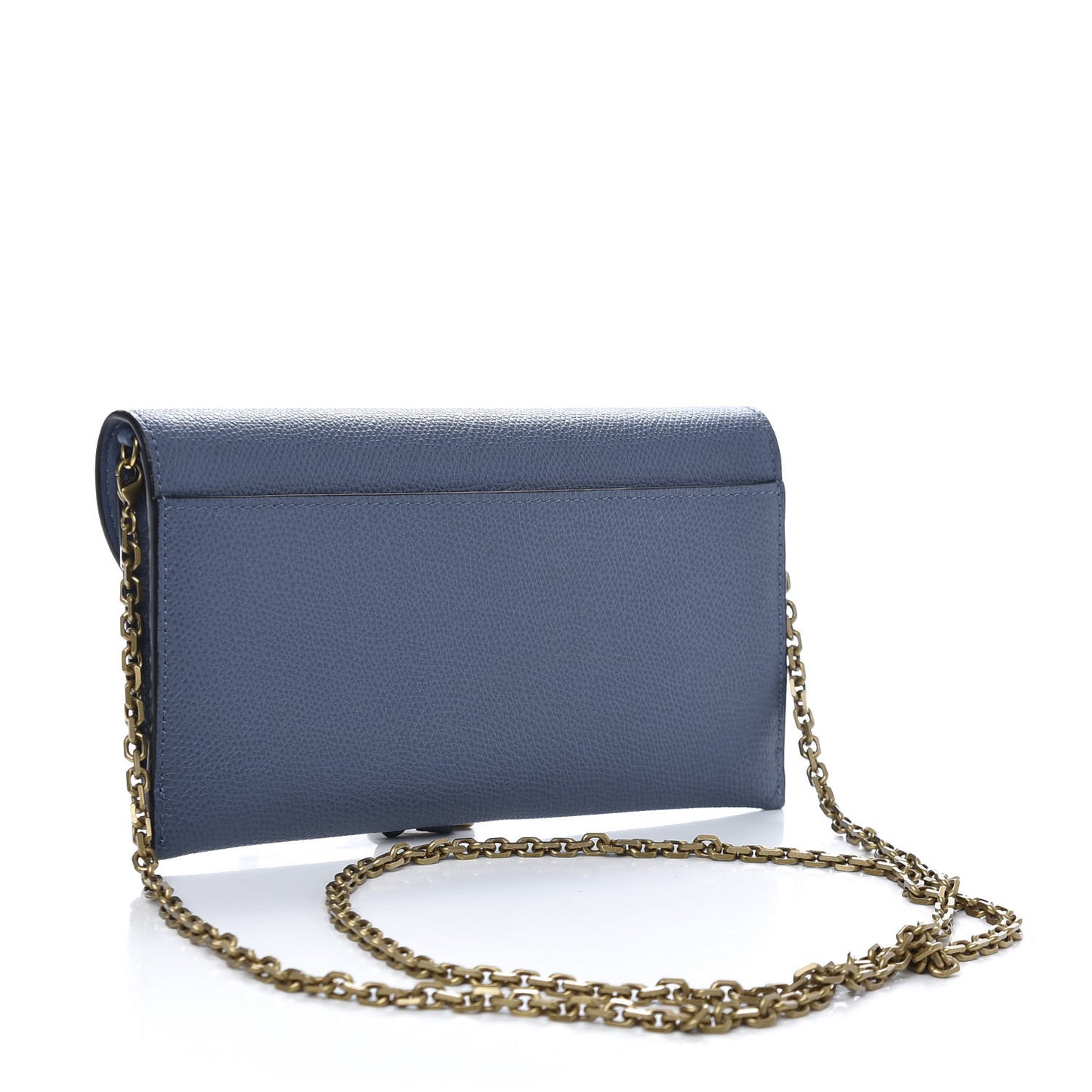 Grained Calfskin Saddle Chain Wallet Pouch Denim