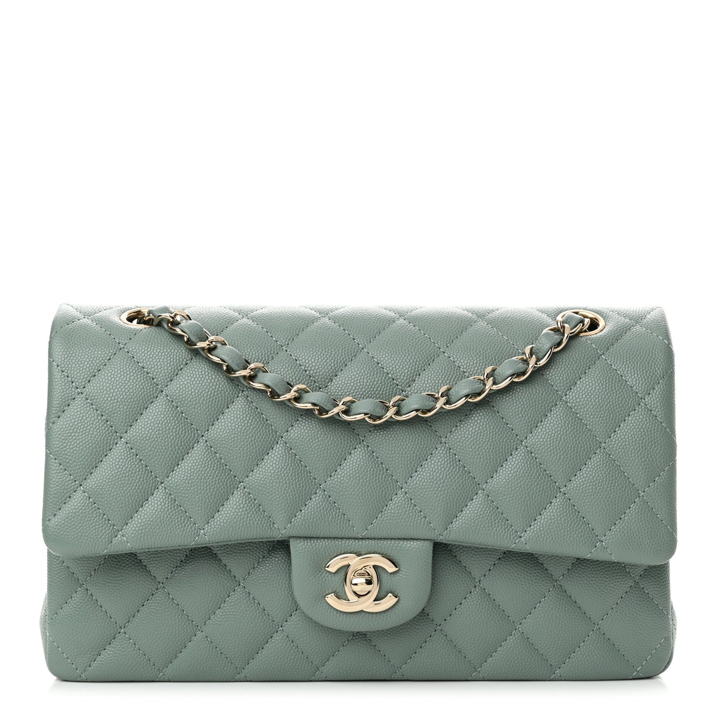 Caviar Quilted Medium Double Flap Green