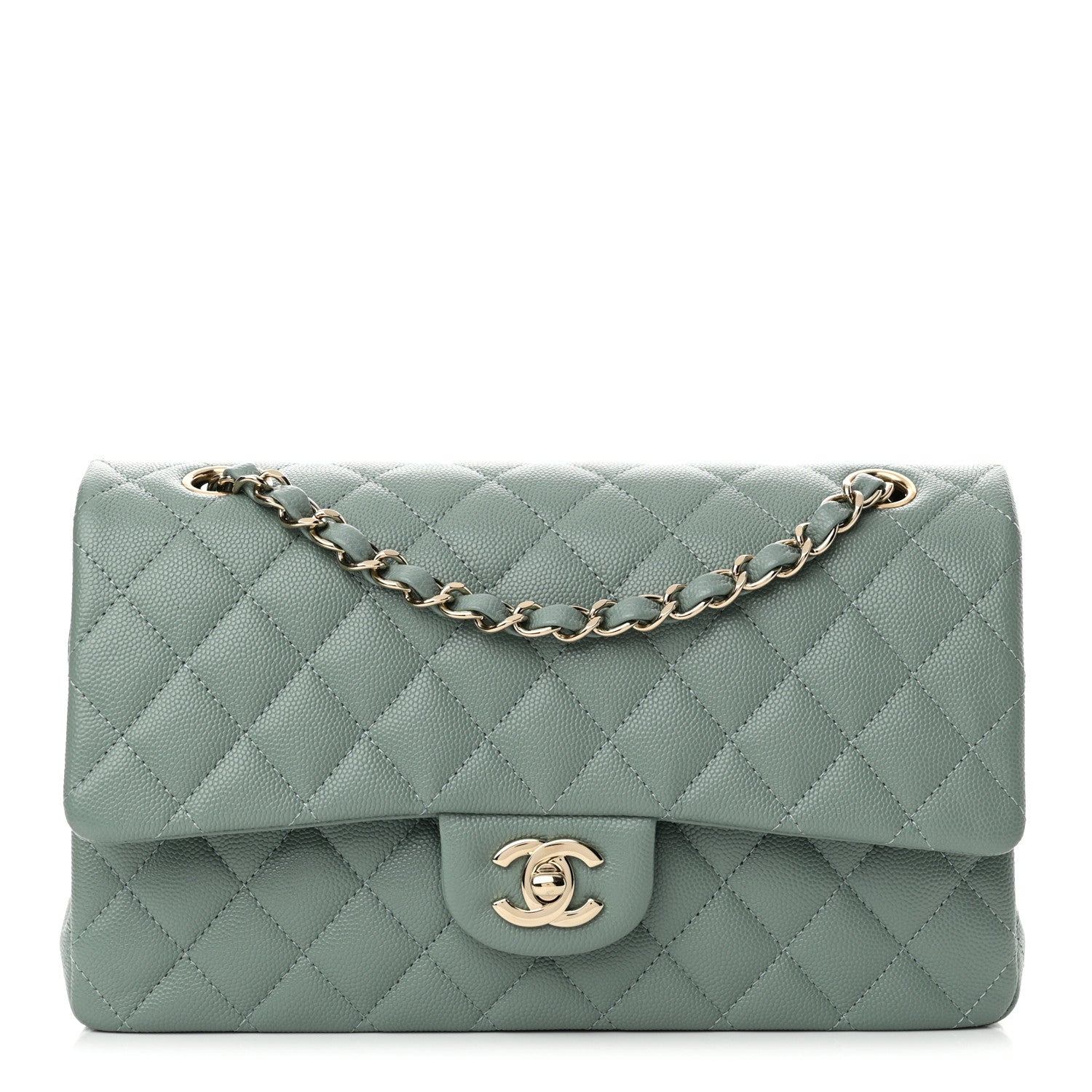 Chanel Caviar Quilted Medium Double Flap Green 1 of 11
