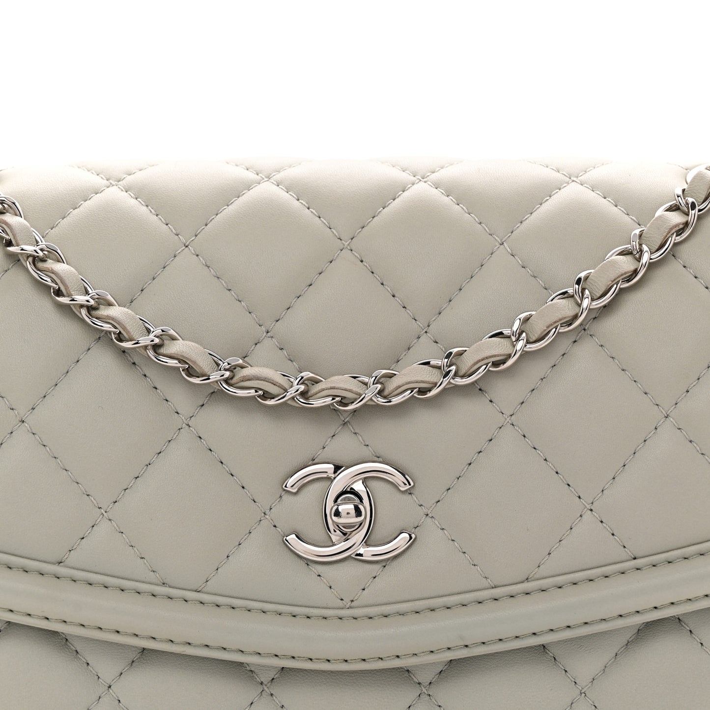 Lambskin Quilted Large Geometric Flap Light Grey Light Grey