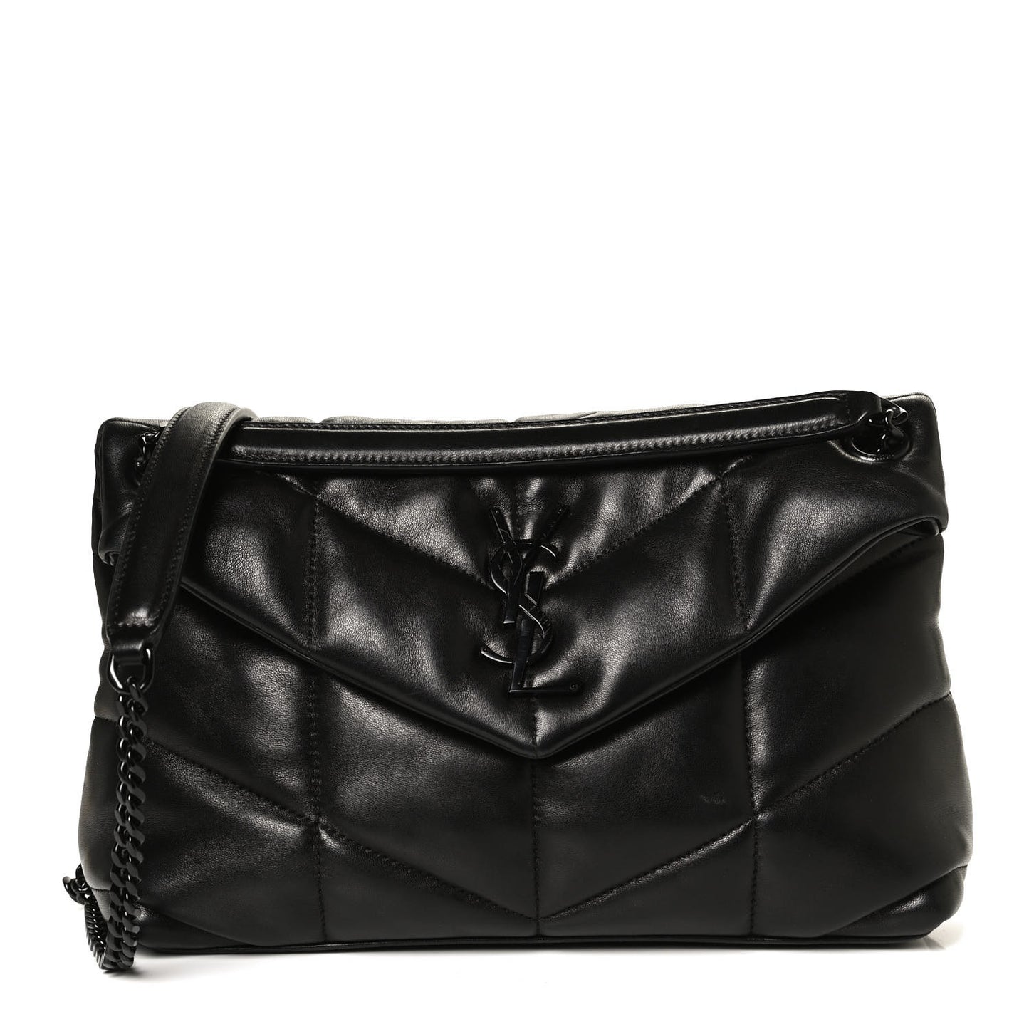 Lambskin Quilted Small Loulou Puffer Monogram Chain Satchel Black