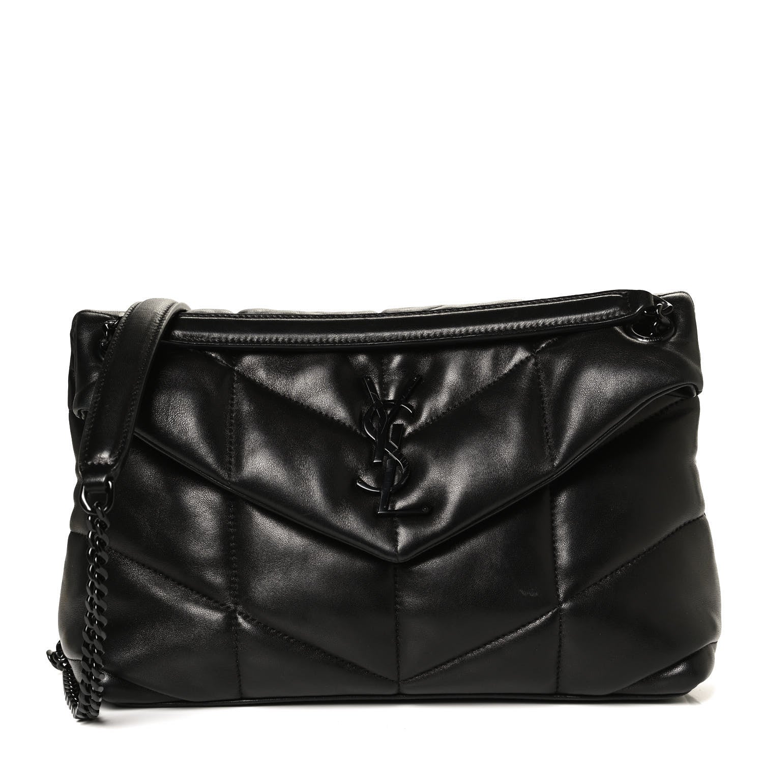Saint Laurent Lambskin Quilted Small Loulou Puffer Monogram Chain Satchel Black 1 of 11