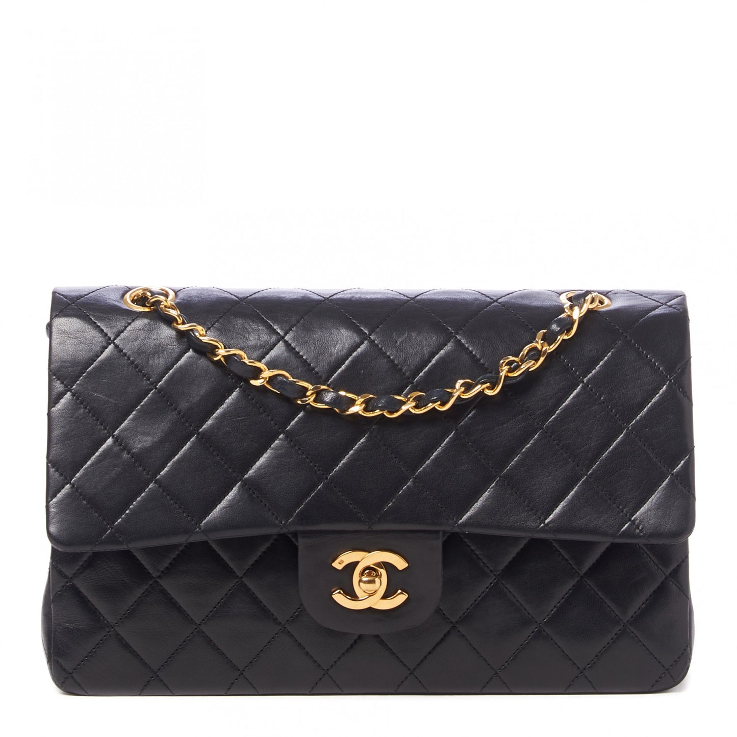 Lambskin Quilted Medium Double Flap Black