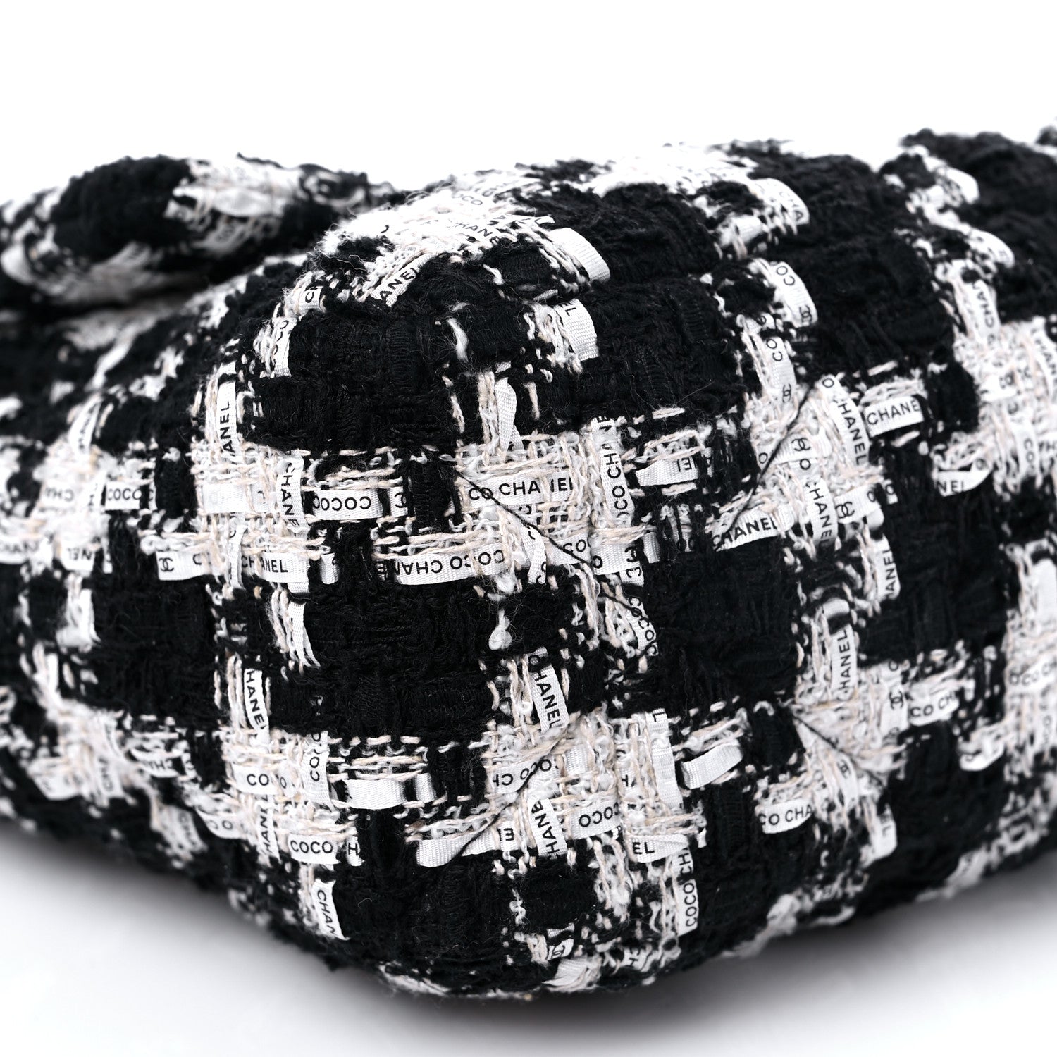 Chanel Tweed Quilted Large Chanel 19 Flap Black Ecru White 7 of 10