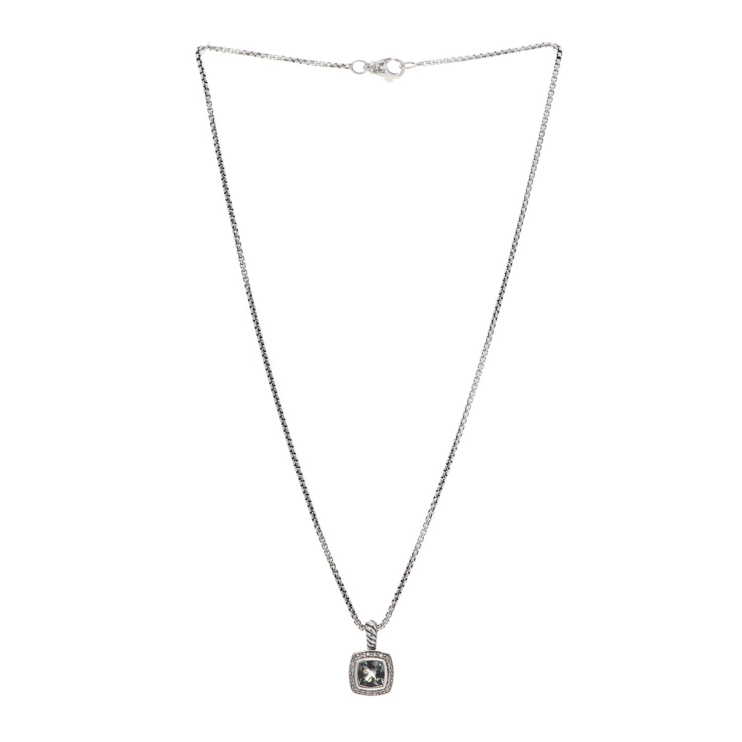 Sterling Silver Diamond Prasiolite 7mm Petite Albion Pendant Necklace