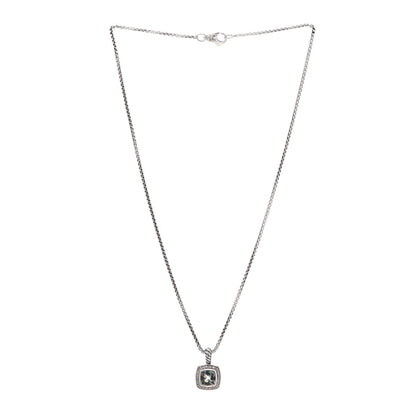 David Yurman Sterling Silver Diamond Prasiolite 7mm Petite Albion Pendant Necklace 3 of 5