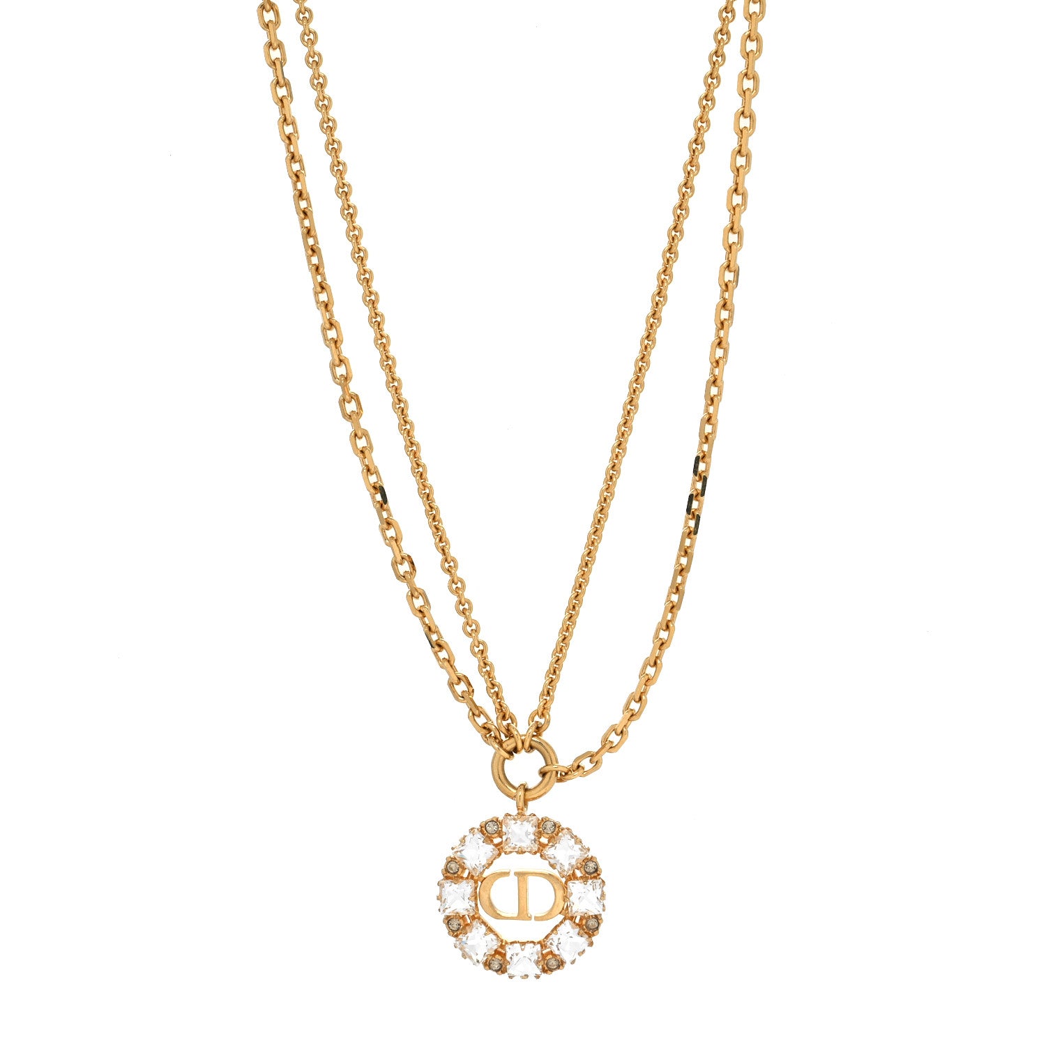 Christian Dior Crystal Petit CD Double Chain Necklace Gold 1 of 5