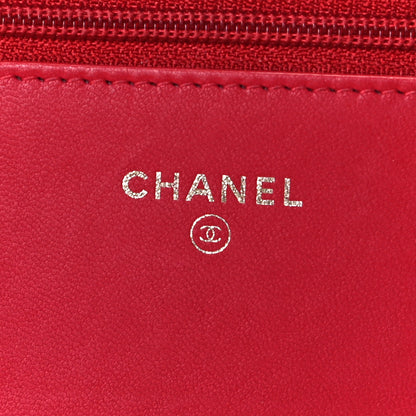 Chanel Goatskin Quilted Diamond CC Wallet On Chain WOC Red 7 of 9