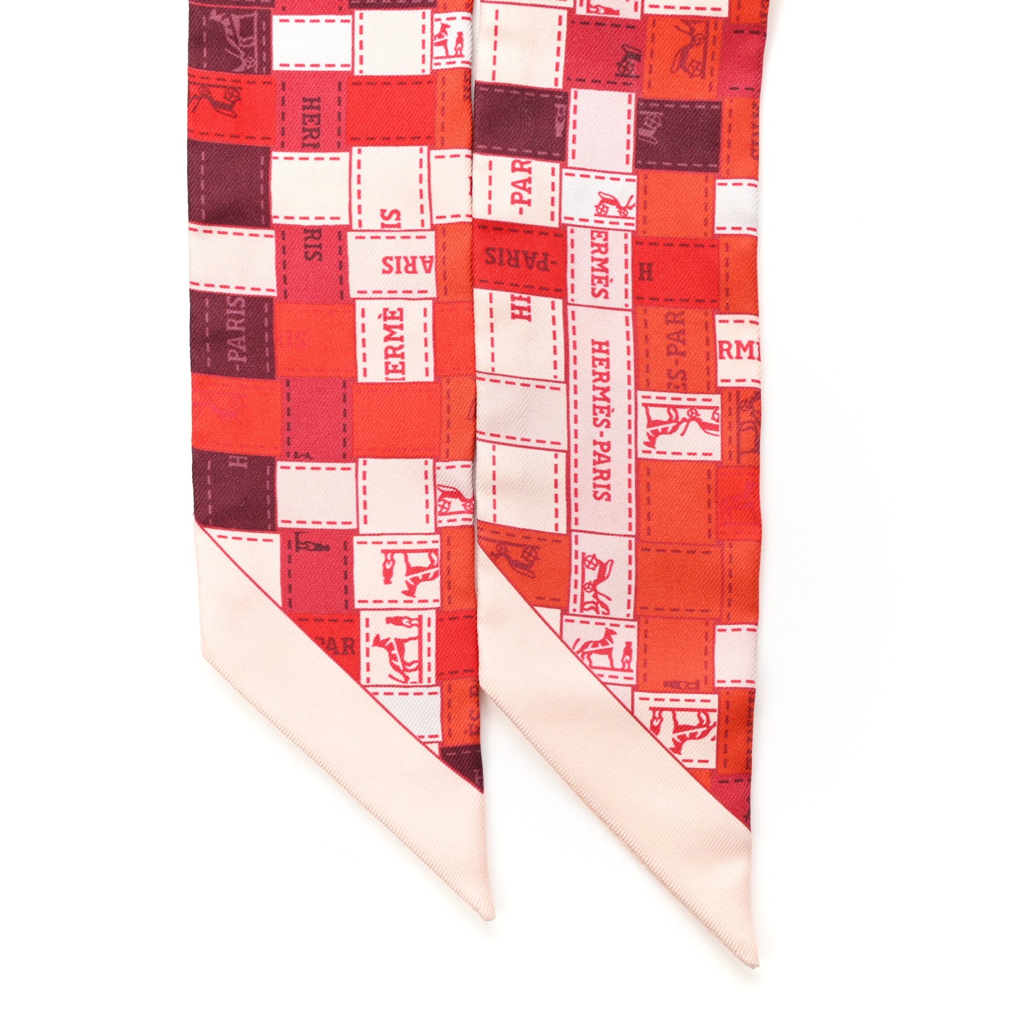 Hermes Silk Bolduc Au Carre Twilly Rouge Bordeaux Creme 2 of 4