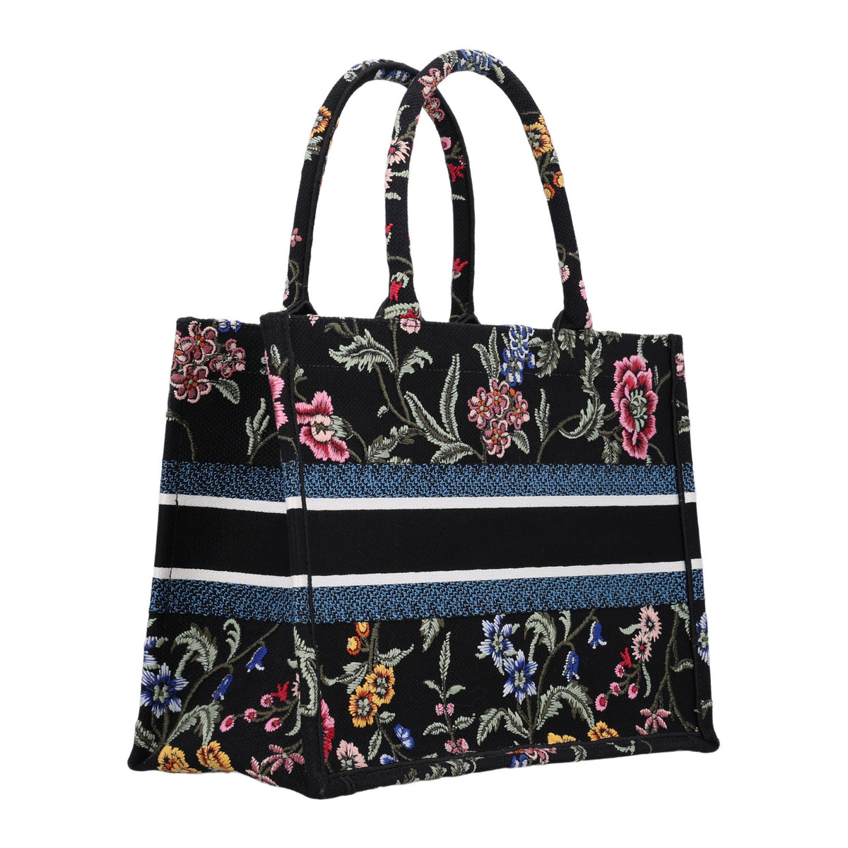 Canvas Embroidered Medium Petites Fleurs Book Tote Black Multicolor