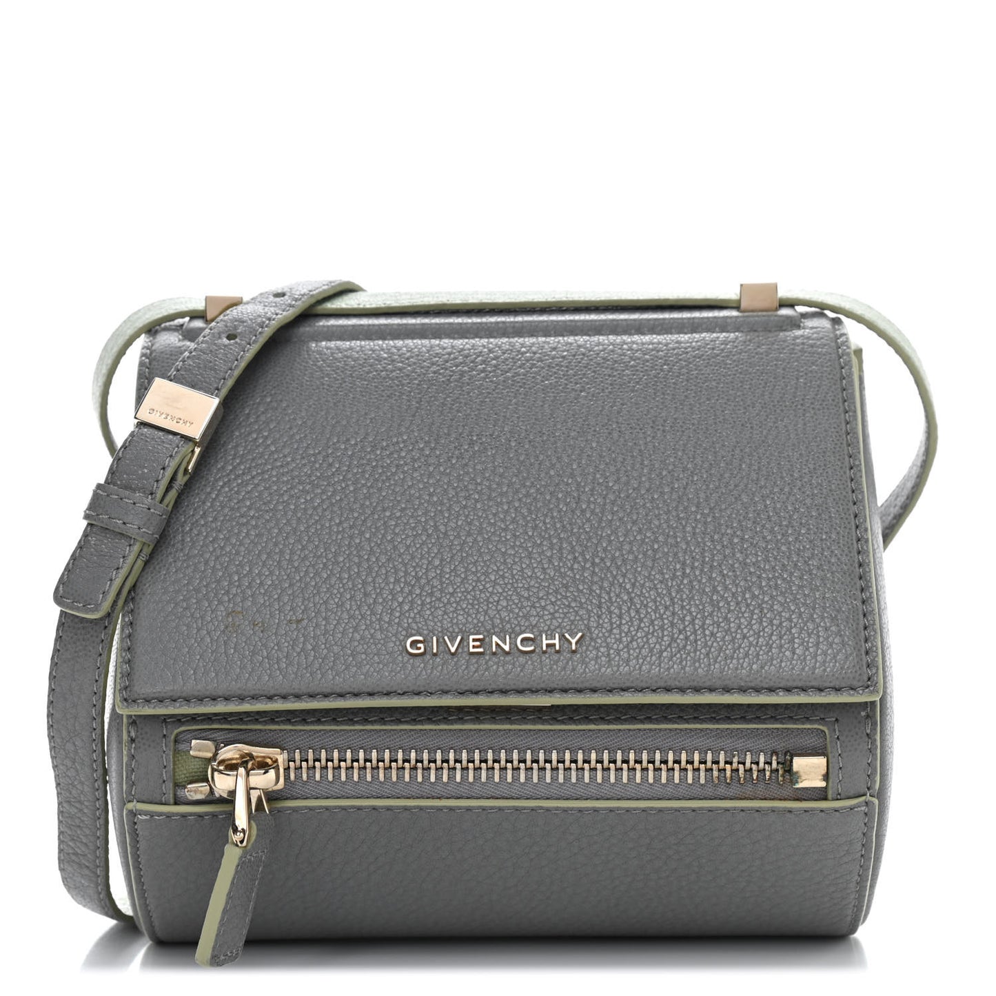 Textured Calfskin Mini Pandora Box Chain Crossbody Bag Grey