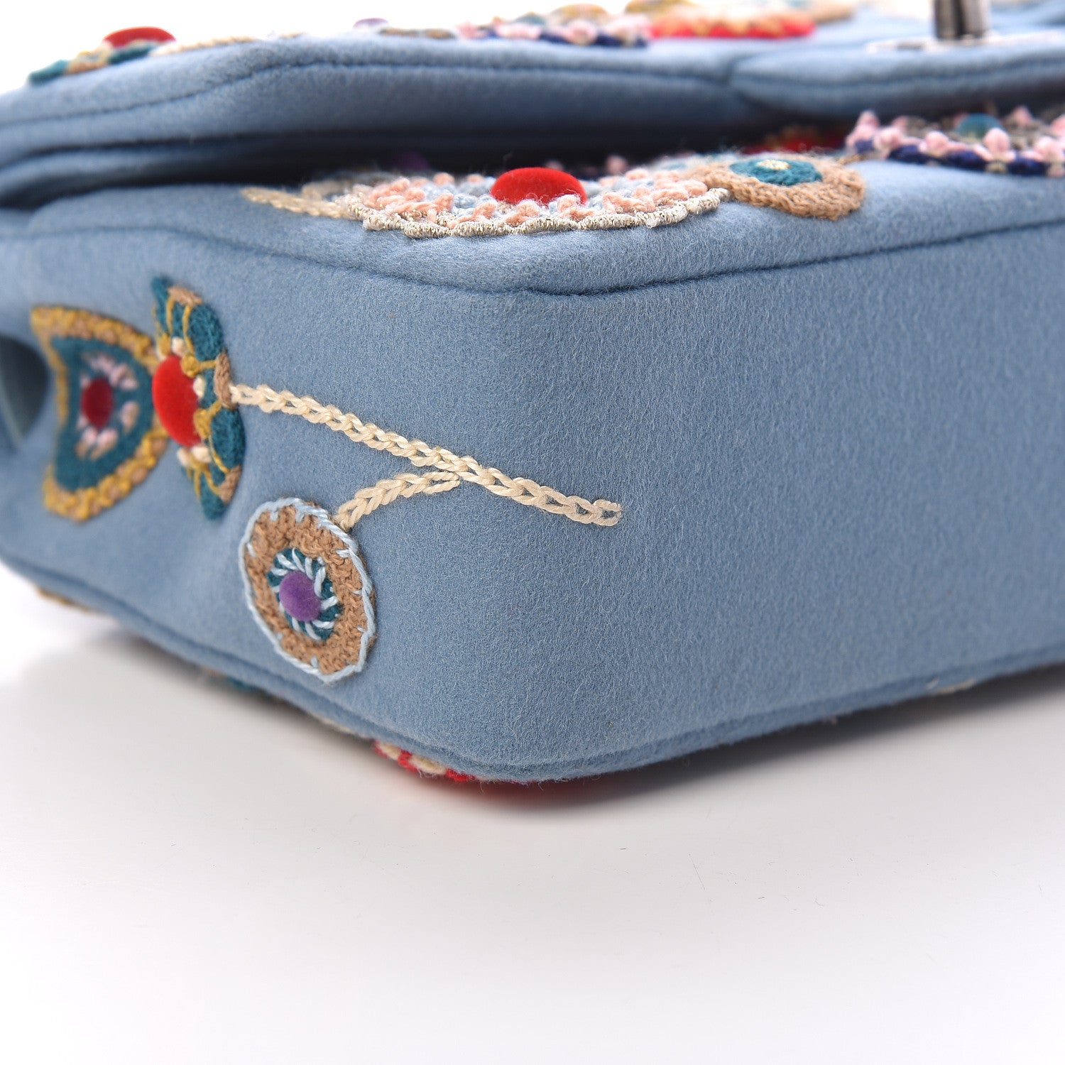Chanel Felt Flower Embroidered Medium Double Flap Blue Multicolor 9 of 12