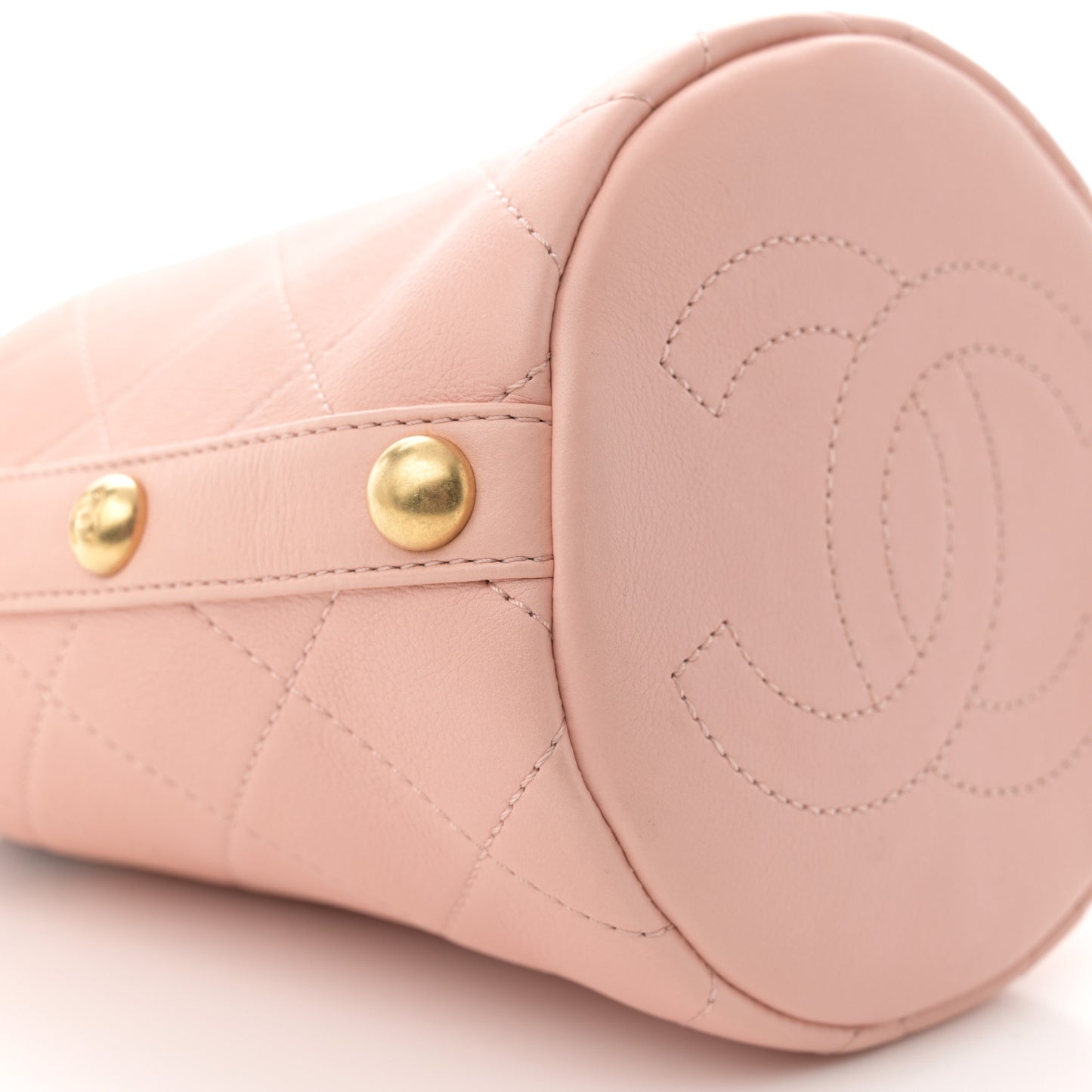Calfskin Tweed Small CC Chain Bucket Drawstring Bag Light Pink