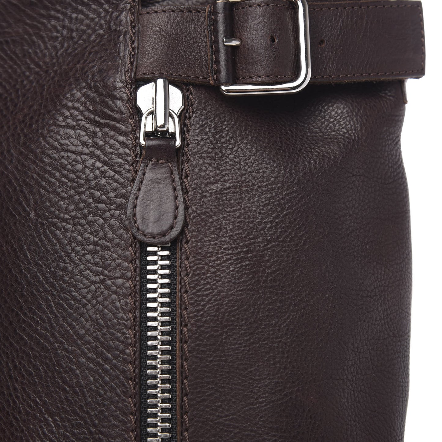 Calfskin Zipper Buckle Knee High Tall Boots 40 Brown