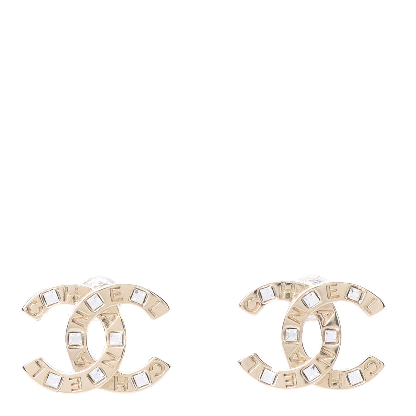 Crystal Metal CC Paris Button Stud Earrings Gold