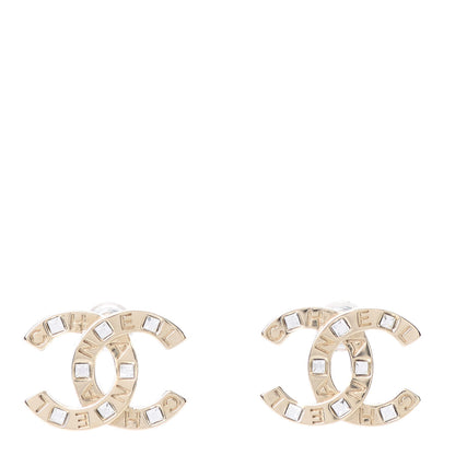 Chanel Crystal Metal CC Paris Button Stud Earrings Gold 1 of 5