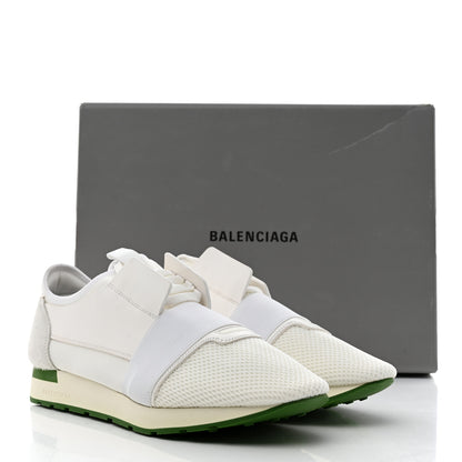 Balenciaga Calfskin Neoprene Mesh Suede Mens Race Runner Sneakers 44 White Green 9 of 9