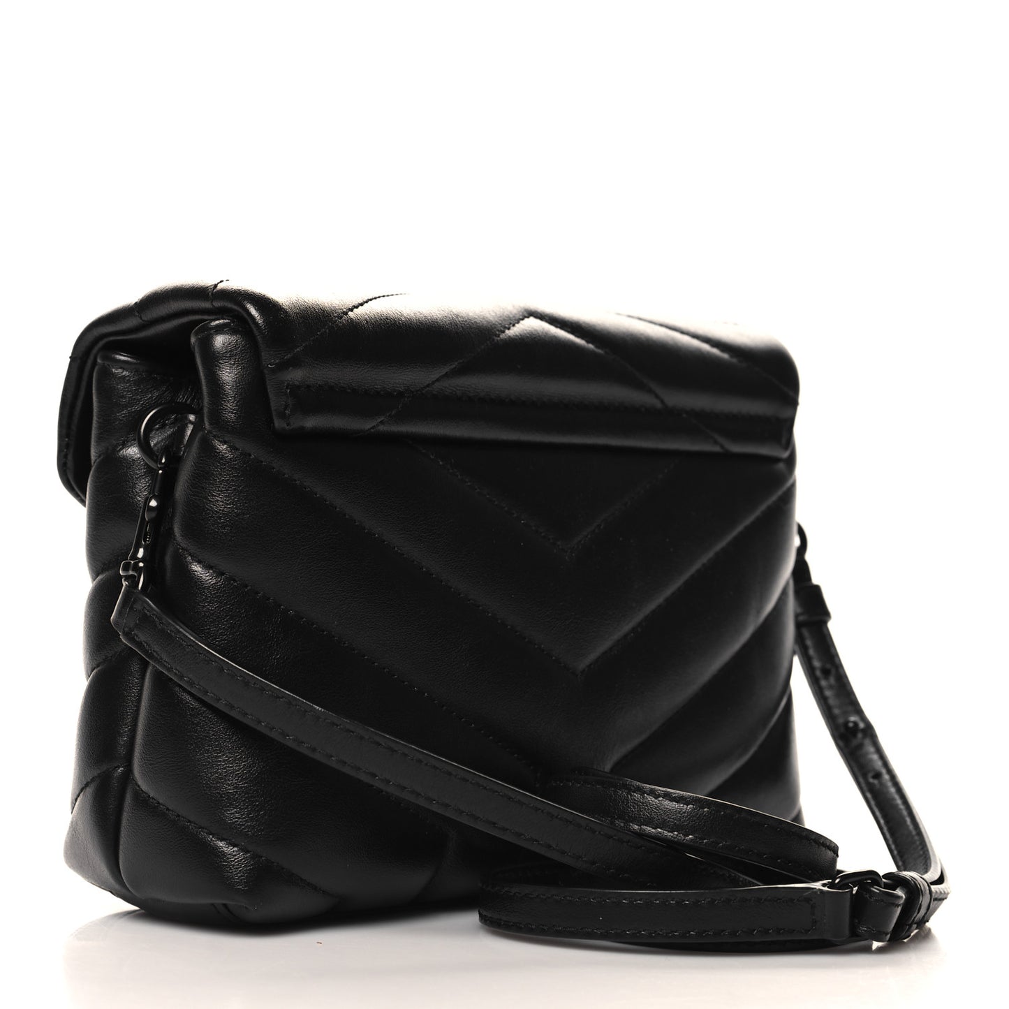 Calfskin Y Quilted Monogram Monochrome Toy Loulou Crossbody Bag Black