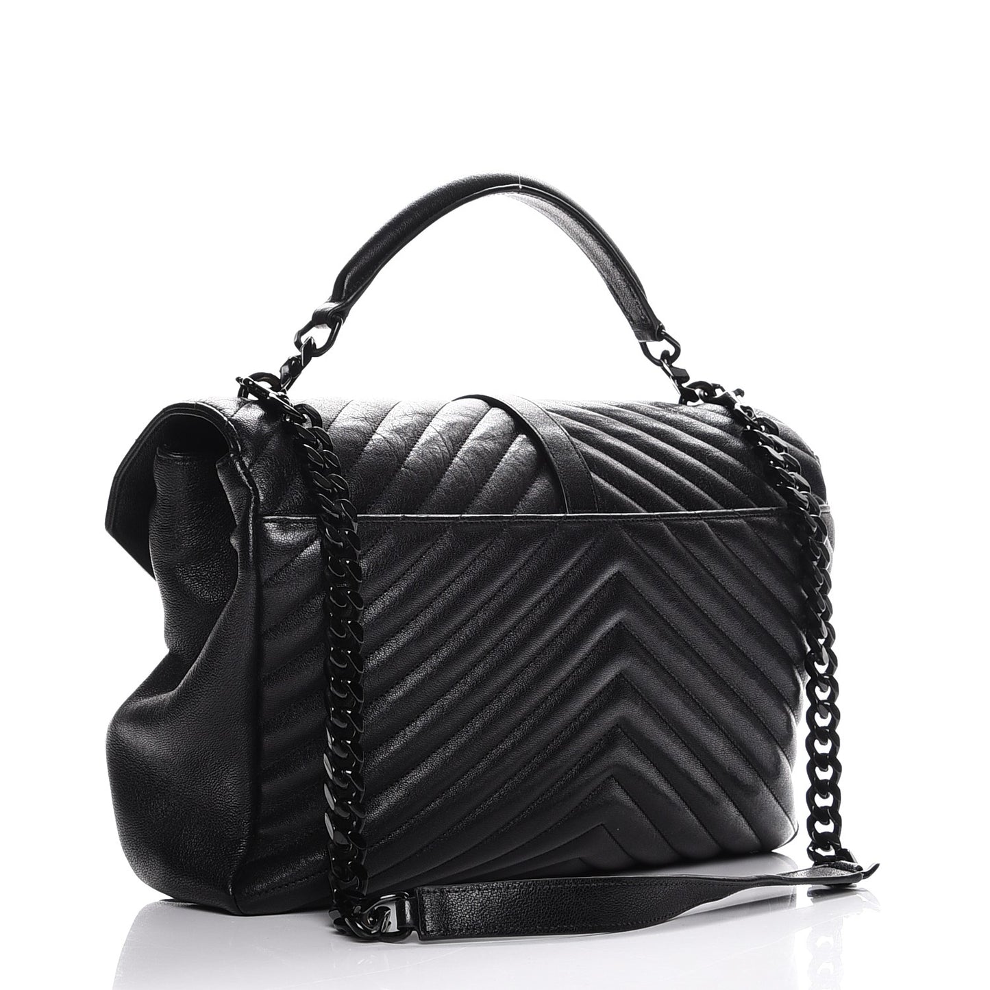 Sheepskin Matelasse Chevron Monogram Large College Satchel Black