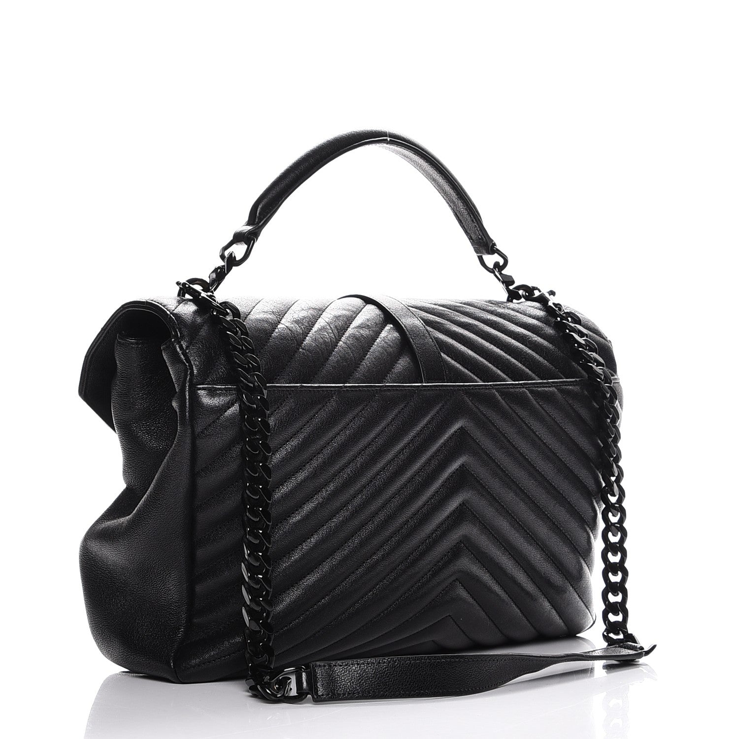 Saint Laurent Sheepskin Matelasse Chevron Monogram Large College Satchel Black 4 of 8